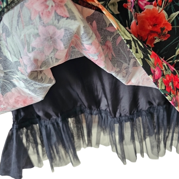 Eureka corset dress midi tealengh floral open back lined black tulle ham lined M - Picture 8 of 8